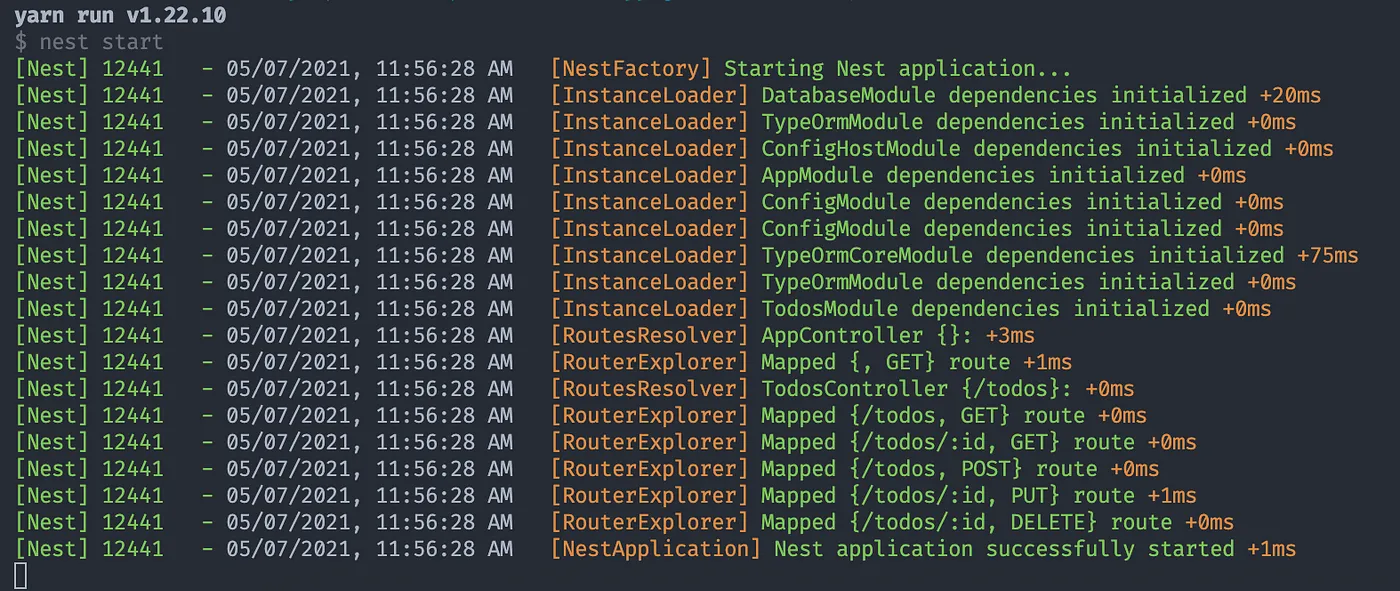 Output of yarn run start